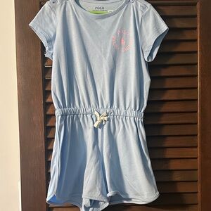 Polo by Ralph Lauren Light Blue Romper with Pink Logo